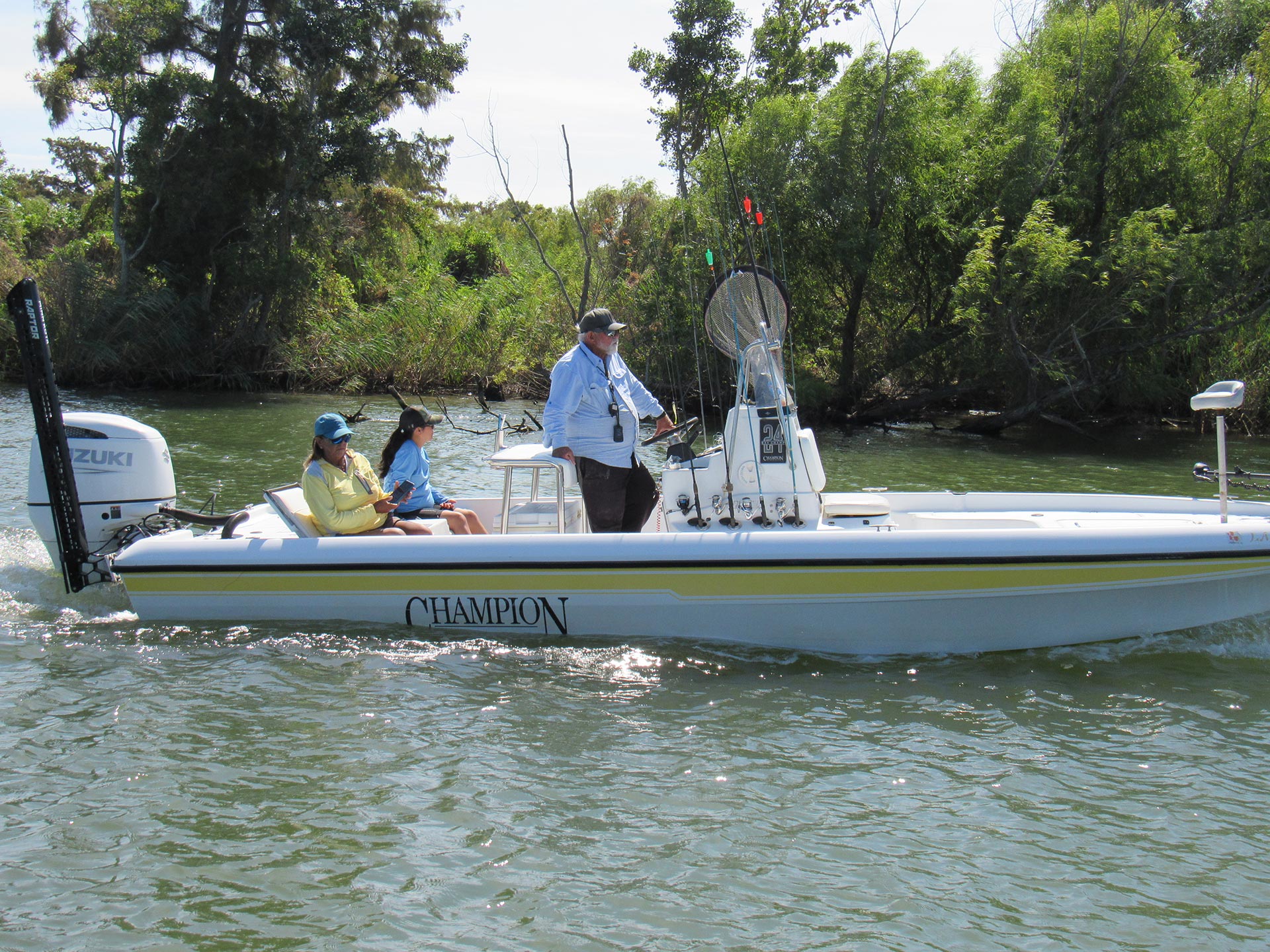 veteran with family on charter fishing boath